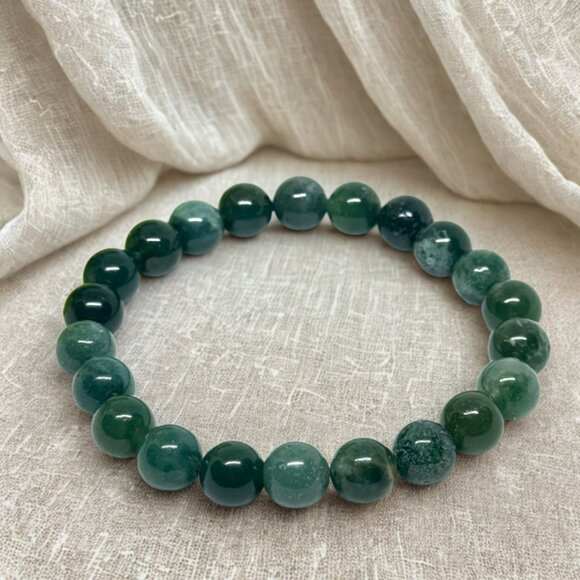 Moss Agate Gemstone Bracelet 8MM | Handmade Crystal Healing Jewelry - Picture 3 of 12
